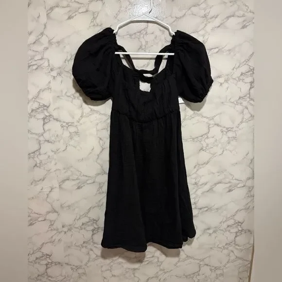 Princess Polly Black Puff Sleeve Mini Sundress Size 2 - Picture 1 of 7